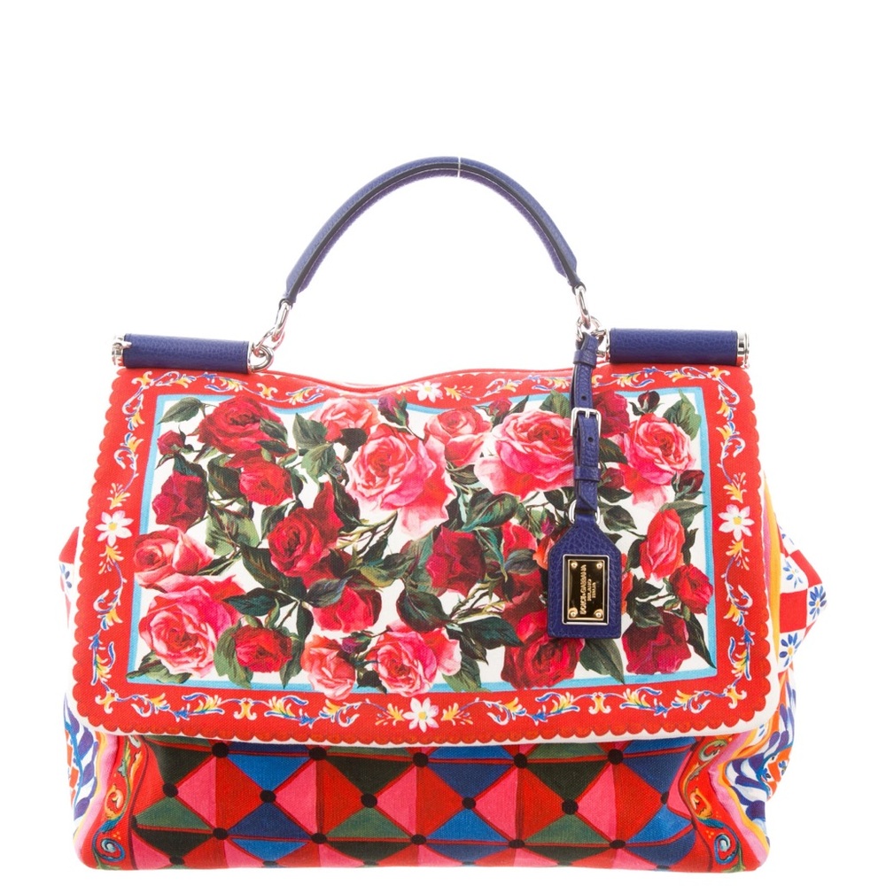 Dolce & Gabbana Red and Blue Satchel with Floral Design